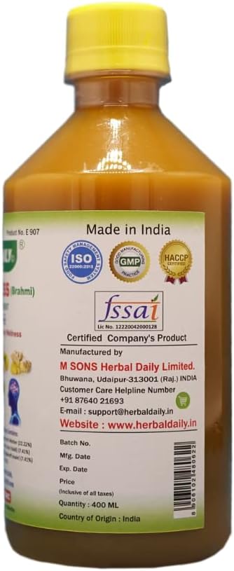 Brain Wellness Syrup Brain Supplement for Memory and Focus Made with Natural Herbs Brahmi Garlic Ginger Turmeric Lemon Honey and Apple Cider Vinegar 400ml 1 Bottle