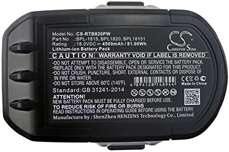 18.0v Compatible with Battery Ryobi CHV-18WDM CID-1802M CID-1803L CID-1803M CID-182L CID-183L CJS-180L CJS-180LM CJSP-1801QEOM CJSP-180QEO
