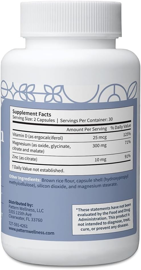 Pattern Wellness Magnesium Complex – Supports Muscle Bone &amp Relaxation Health – with Zinc &amp Vitamin D – Daily Support Formula – 120 Vegan Capsules