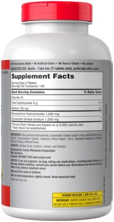 KS Extra Strength Glucosamine 1500 mg Chondroitin 1200 mg 280 Tablets