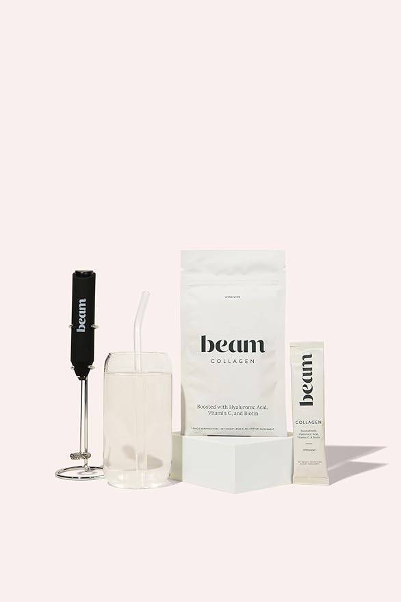 Beam Collagen Powder Collagen for Women Collagen with Hyaluronic Acid Collagen Peptides Type 1 and 3 with Biotin Grass Fed Bovine Third-Party Tested Best for Coffee Vitamin C 5 Servings
