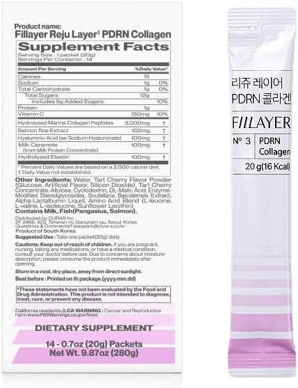 PDRN Collagen Liquid Type with Skin Booster (PDRN Hyaluronic Acid Elastin and Ceramide) for Healthy Skin - Cherry Flavor - 14 Stick