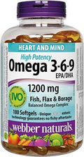 Webber Naturals Omega 3-6-9 High Potency 1200 mg · Fish Flax &amp Borage 180 softgels
