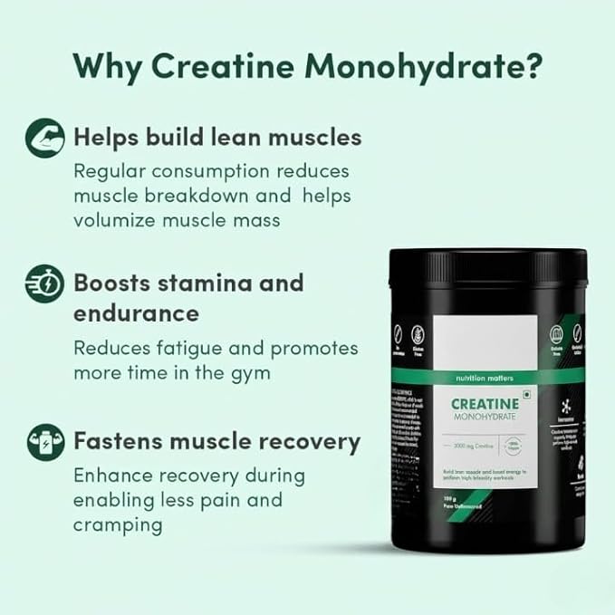 Creatine Monohydrate Performance Booster|Provides Energy Support for WorkoutHelps in Muscle Repair&ampRecoveryImproveslean Muscle Mass|100% Vegan|Pack of 33 Servings|100 GramsPowder.