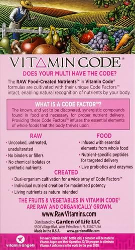 Garden of Life Multivitamin for Women Vitamin Code Women's Multi - Whole Food Womens Iron Folate not Folic Acid Vitamin A and Probiotics for Womens Energy 240 Vegetarian Capsules (Pack of 2)