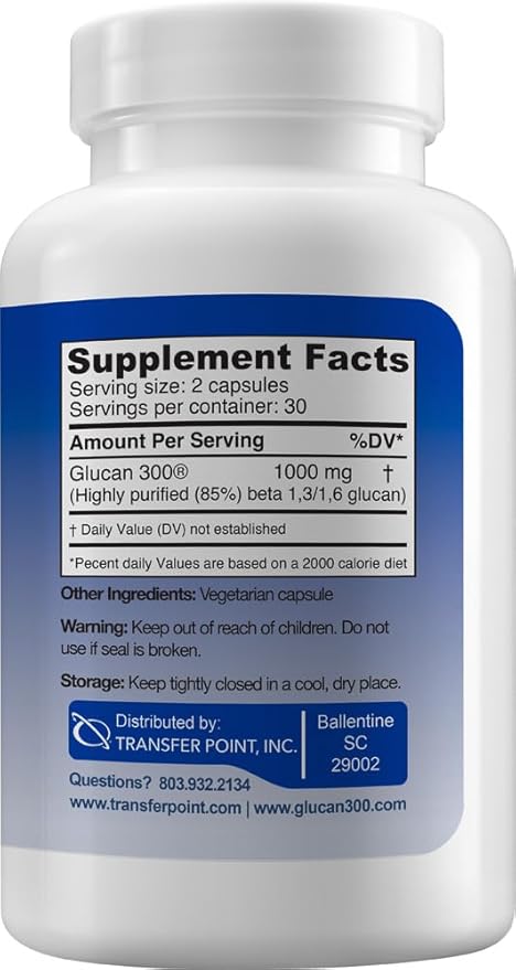 Transfer Point Immune Support Supplement Highly Purified Beta 13D Glucan (Pack of 3-500 mg b-glucan Fiber per Capsule)