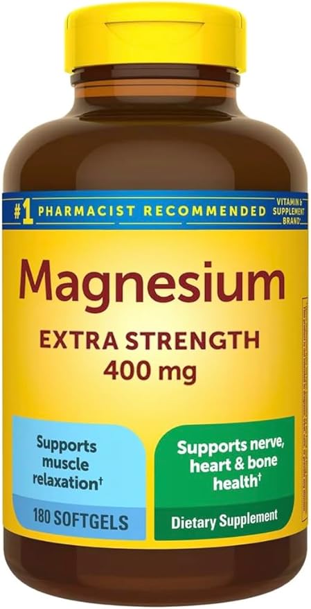 Extra Strength Magnesium 400mg | Bone Nerve &amp Muscle Support | 180 Softgels – 6 Month Supply | Gluten Free | High Potency Relaxation &amp Wellness Supplement | Nature Inspired Formula.