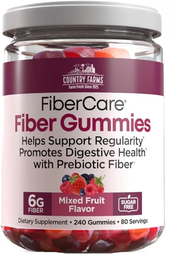 Country-Farm Fiber Care Gummies | Help Supports Regularity | Promote Digestive Health | with Prebiotic | Mixed Fruit Flavor | 6g per Fiber | (240 Gummies) | 80 Days Supplies - Goofy Turtle