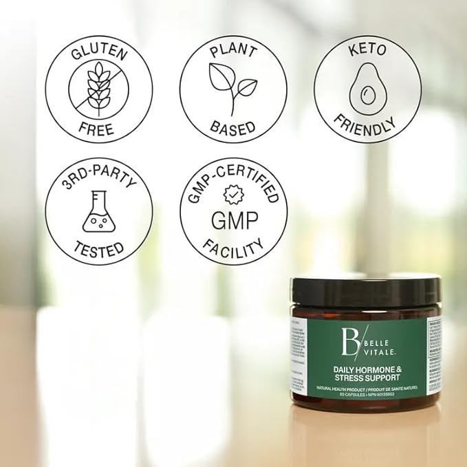 BODi Belle Vitale Daily Hormone &amp Stress Support - Ashwagandha &amp Rhodiola - Helps Combat Stress &amp Supports Healthy Cortisol Levels - Vitamin B12 Help Energy Metabolism &amp Immune Health