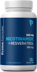 Nicotinamide 500 mg with Resveratrol 100 mg 120 Veggie Capsules - Non-GMO Vitamin B3 Supports Metabolic Health NAD+ Skin Cell &amp Mitochondrial Energy Production. Made in USA for Men and Women