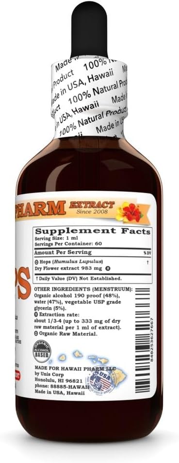Hawaii Pharm Hops Extract Tincture for Restful Sleep and Calm Supports Digestive Comfort Promotes Relaxation Encourages Kidney Function - 2 fl.oz