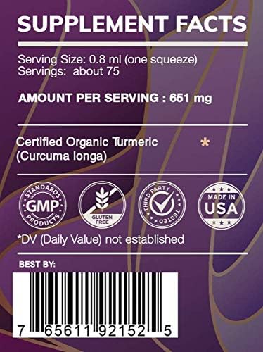 Earth's Love - Turmeric Alcohol-Free Herbal Extract Tincture Super-Concentrated Turmeric (Curcuma Longa) Dried Root (2 Fl Oz)