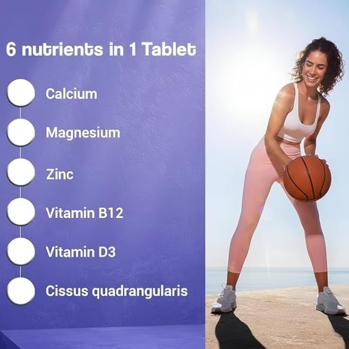 Calcium Magnesium Zinc with Vitamin D3 &amp B12 1000mg I 60 Veg Tablets|Support Strong Joints Health |for Both Men &amp Women 1 Count 60 Capsules