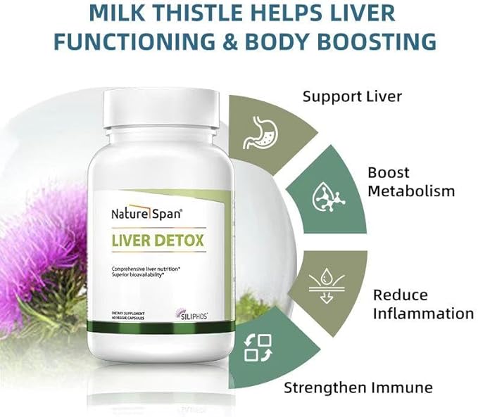Liver Cleanse Detox &amp Repair - Milk Thistle Supplement for Digestion &amp Immune Health - Choline &amp Herbal Liver Support with Silymarin- 60 Capsules