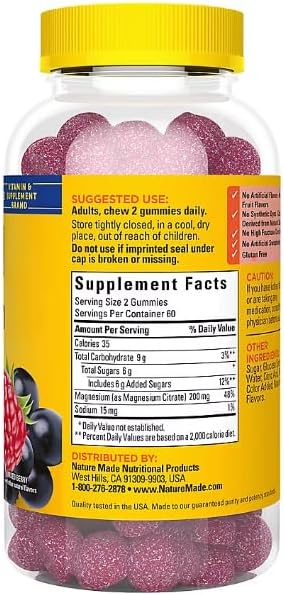 Nature Made Magnesium Citrate Gummies–Men &amp Women Multivitamin (200mg per Serving 120 Gummies) + Bonus 1 Elbow Support