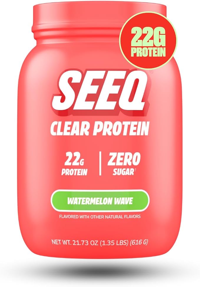 SEEQ Clear Whey Isolate Protein Powder Watermelon Wave 22 Servings 22g Protein Per Serving Sugar-Free Keto-Friendly Soy-Free Clear Protein Powder Juice-Like Protein