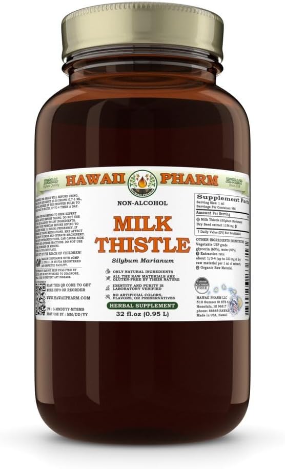 Milk Thistle (Silybum marianum) Dry Seed Glycerite All Natural Vegan Lab Tested Alcohol-Free Liquid Extract - 32 fl.oz