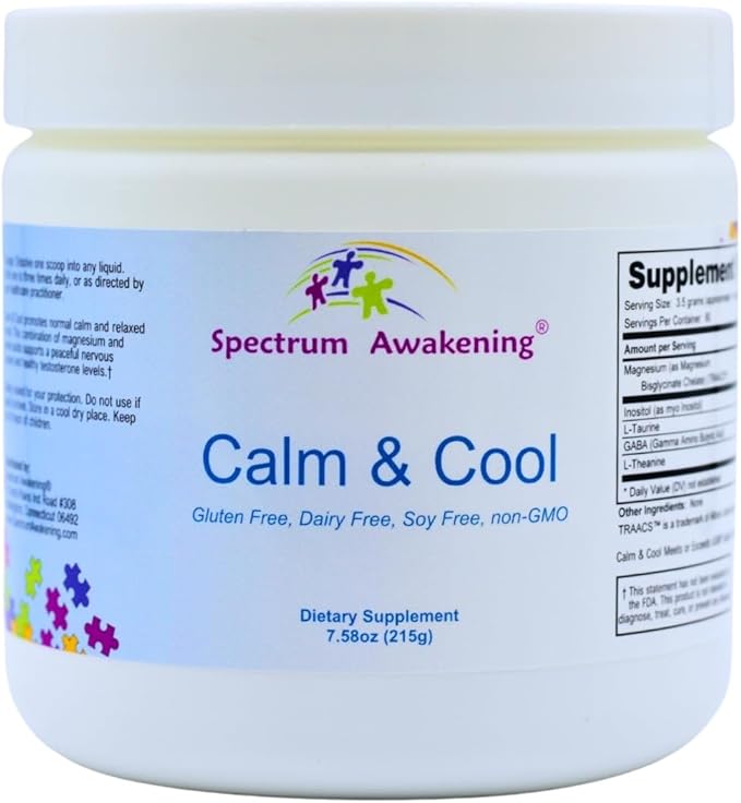 Spectrum Awakening Calm &amp Cool Supplement for Kids - Supports Focus Calm Sensory Balance with Magnesium Inositol L-Taurine GABA and L-Theanine - 60 Servings for Relaxed Centered Mind