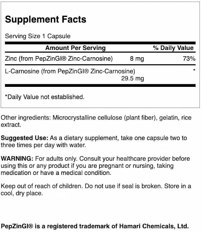 Swanson Zinc Carnosine (PepZin GI) - Natural Supplement Promoting Gastric Health &amp Digestive Support - Supports Microbial Balance in the Stomach - (60 Capsules) 3 Pack