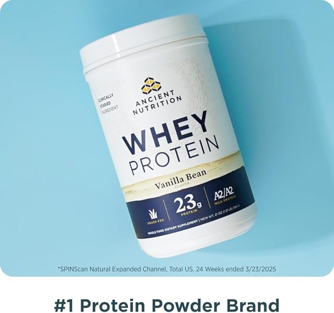 Ancient Nutrition Grass Fed Whey Protein Chocolate Peanut Butter 23g Protein 18 Servings Hydrolyzed Collagen Peptides Organic Regenerative A2/A2 Milk Protein