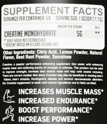 GMU SPORT - Flavored Creatine Monohydrate Powder for Men and Women - Pure Creatine Powder for Muscle Growth Enhanced Performance and Increased Strength - Creatine Strawberry Lemonade Supplement