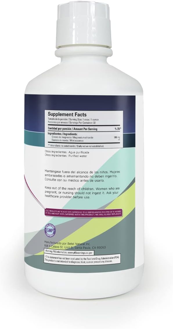 Cloruro de Magnesio con Menta Liquid 32 Oz - Magnesium Chloride with Mint - Betel Natural
