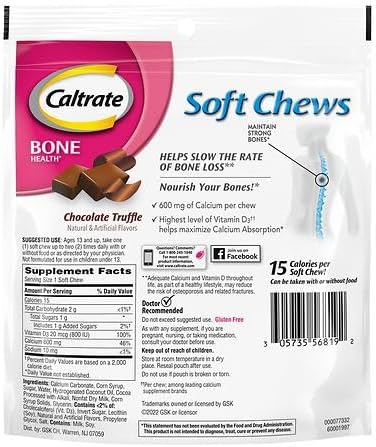 Caltrate Calcium &amp Vitamin D Soft Chews Chocolate Truffle 60 Each (Pack of 6)