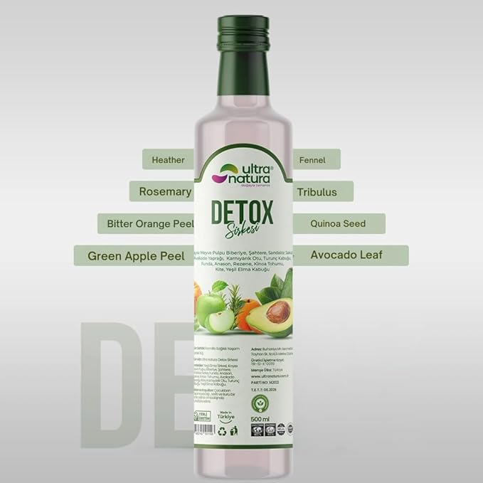 Ultra Natura Detox Vinegar 4 Packs 500 ml Organic Apple Cider Vinegar with 12 Herbal Blend – Supports Digestion Metabolism &amp Detox No Additives Non-GMO Vegan Vinegar