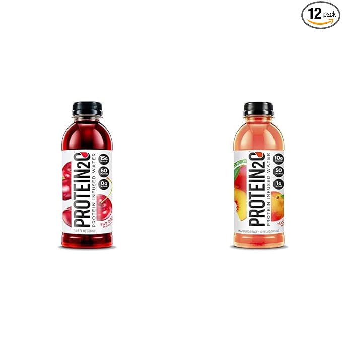 Protein2o Whey Protein Isolate Infused Water Bundle (12 Pack) - Wild Cherry and Peach Mango Flavors