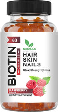 Mishas Nutraceuticals Hair Skin &amp Nails Gummies - Supports Healthy Hair - Vegan biotin Vitamins for Women &amp Men Supports Faster Hair Growth Stronger Nails Healthy Skin Extra Strength 60 Cou
