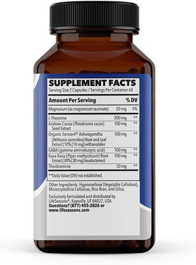 Anxie-T - Stress Relief Supplement - Supports Mood &amp Mental Focus - Feel Calm and Relaxed - Eases Tension &amp Nervousness - Ashwagandha Kava Kava GABA &amp L-Theanine - 120 Capsules