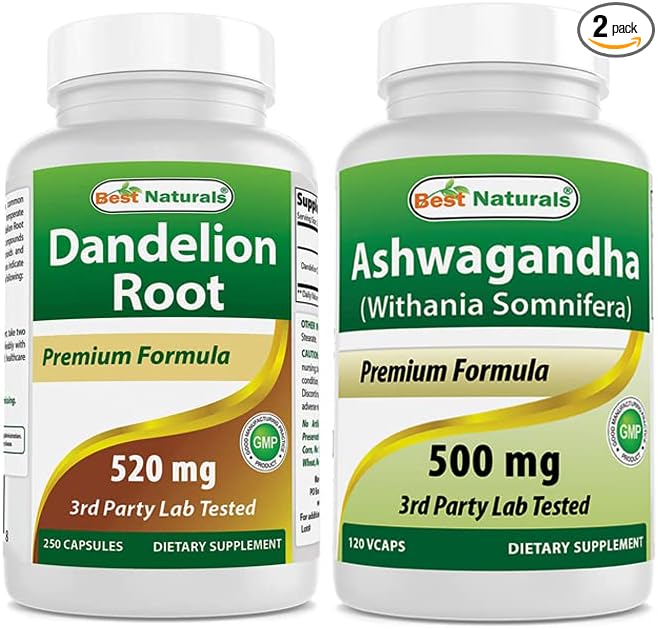 Best Naturals Dandelion Root 520 mg &amp Ashwagandha Extract 500 Mg