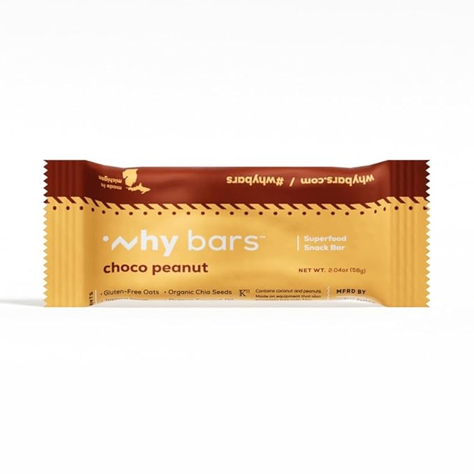 Why Bars Superfood Protein Bars 2.04 Ounce Bars - Protein Bar Superfood Gluten Free Non GMO Organic Vegan Simple Ingredients (Chocolate Peanut Butter)