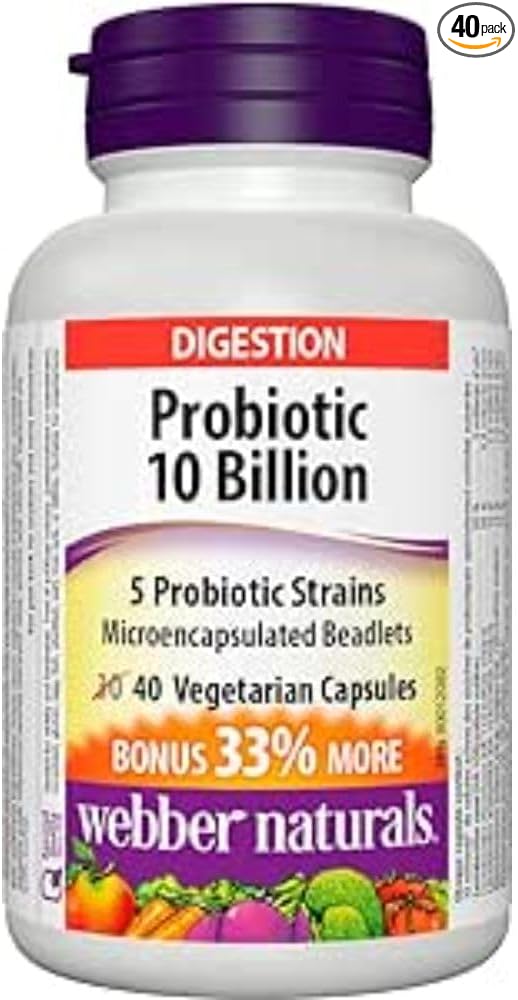 Webber Naturals Probiotic 10 Billion 5 Probiotic Strains 40 Vegetarian Capsules