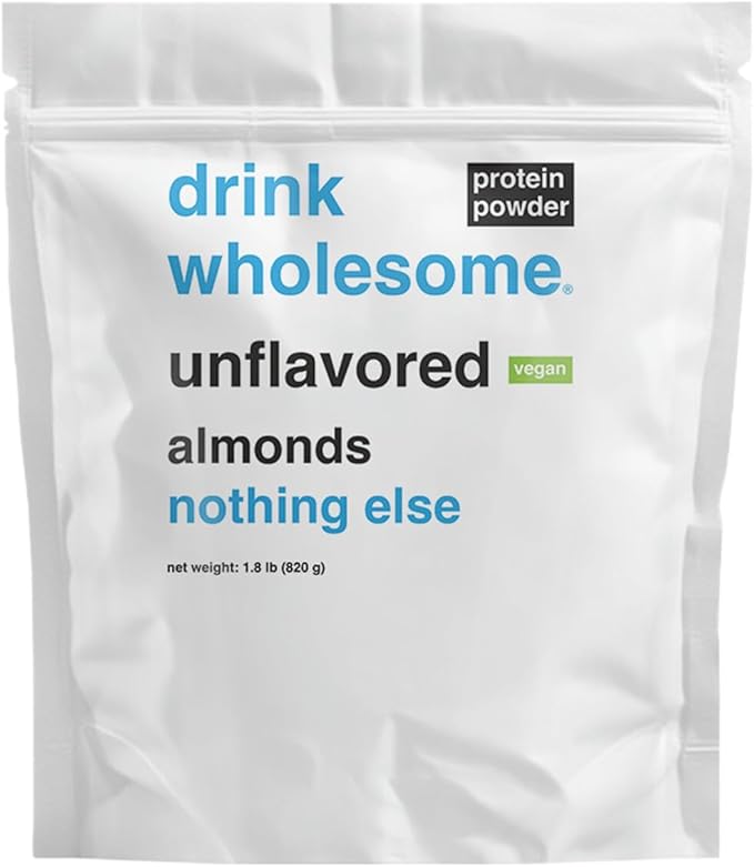 drink wholesome Vegan Unflavored Almond Protein Powder for Sensitive Stomachs | Minimally-Processed Whole-Food Protein | Additive-Free Dairy-Free Gluten-Free | Low Sodium