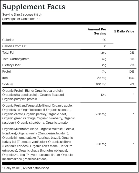 Dr. Fuhrman Pro-Boost Superfood Powder Certified Organic with Pea Protein Flax and Chia Seeds 10 Mushroom Extracts Vanilla Flavor 60 Servings Vegan