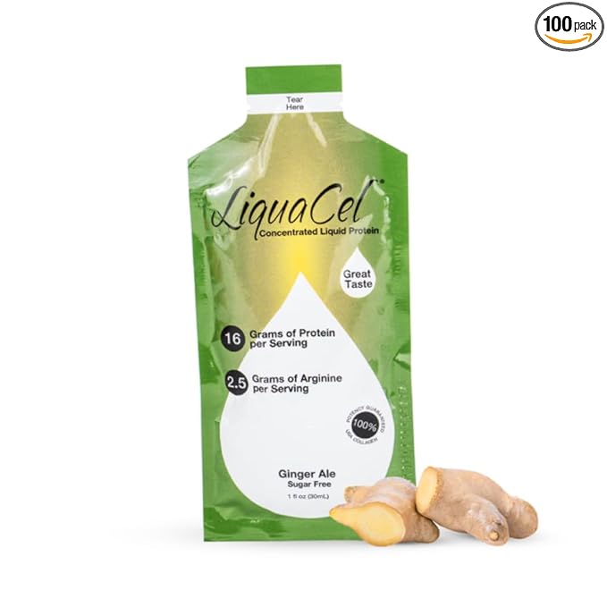 LiquaCel Concentrated Liquid Protein Ginger-Ale Flavor 16g Hydrolyzed Collagen Protein and 2.5g Arginine Per Single-Serving Packet Sugar &amp Gluten Free 1fl oz Packets 100ct Case