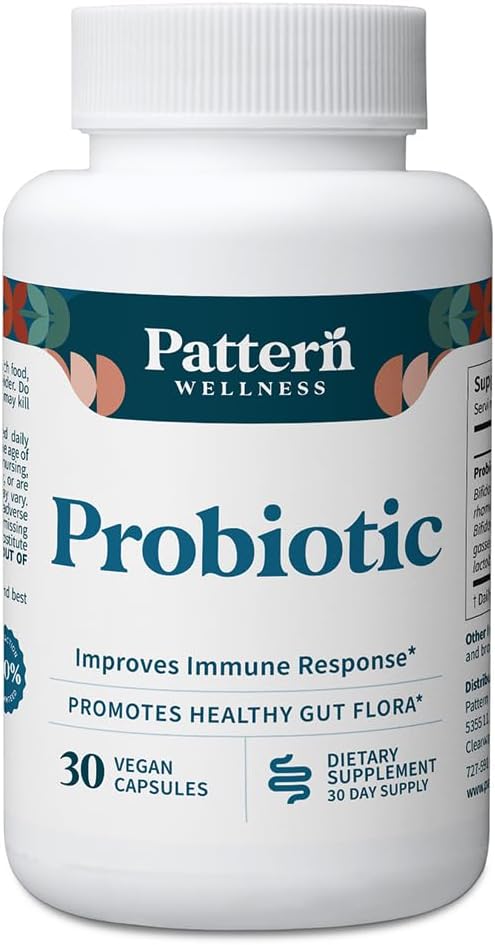 Pattern Wellness Probiotic Supplement - 51 Billion CFU - Supports Digestive Balance &amp Gut Wellness - Mindfully Sourced Non-GMO - 30 Vegan Capsules