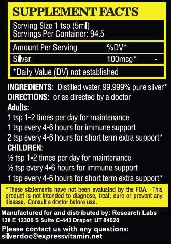 32 oz Total Silver Doc Silver Hydrosol Mineral Supplement Natural Alternative and Immune Support Positively Charged 99% Bio-Available Colloidal Molecules Seek Out Unwanted Visitors