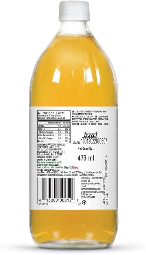 Heinz All Natural Apple Cider Vinegar 5% Acidity Ultra-Filtered for Clarity 16 fl oz Bottle (Pack of 6)