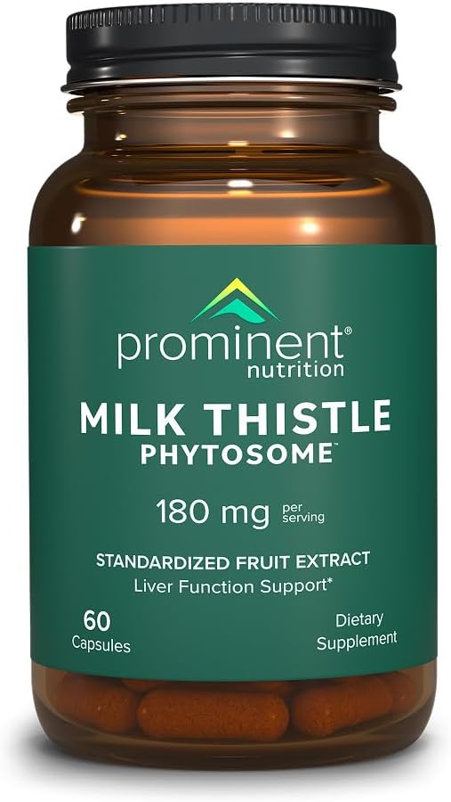 Prominent Nutrition Milk Thistle Phytosome Clinically Researched Siliphos Milk Thistle Extract for Liver Function Detox and Cleanse Support Standardized to 29% Sylibin 180 mg 60 Capsules -1 Pack