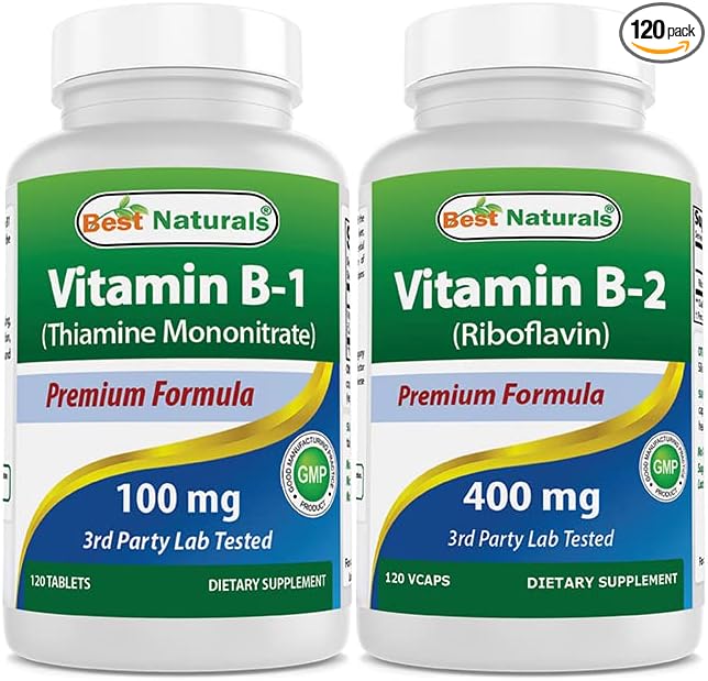 Best Naturals Vitamin B1 as Thiamine Mononitrate 100 mg &amp Vitamin B2 (Riboflavin) 400mg