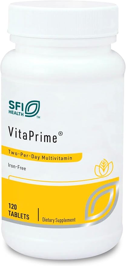 SFI Health VitaPrime - Iron Free Multivitamin for Women &amp Men - Promote Immune Function &amp Support Nutritional Gaps - Two-Per-Day Multivitamin with Methyl Folate &amp B12 (120 Tablets)