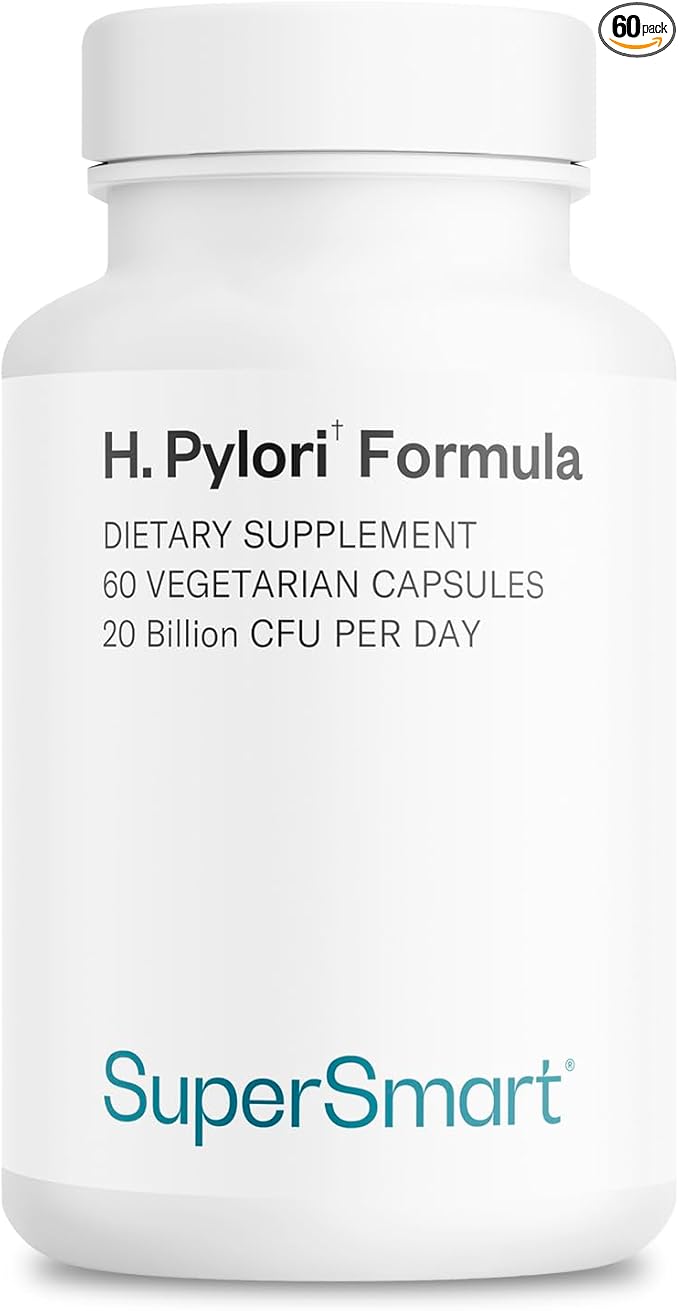Supersmart H. Pylori Formula 20 Billion CFU per Day - Natural Probiotic Lactobacillus Reuteri DSM 17648 Supplement | Non-GMO &amp Gluten Free - 60 Vegetarian Capsules