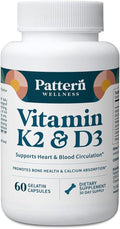 Pattern Wellness Vitamin K2 &amp D3 Supplement with Calcium – Bone Health Circulatory Wellness &amp Immune Support - Non-GMO - 60 Capsules