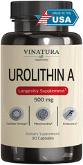 VINATURA Urolithin A Supplement 500mg - Urolithin A+ for Powerful Antioxidants Anti Aging and Mitochondrial Support 30 Capsules