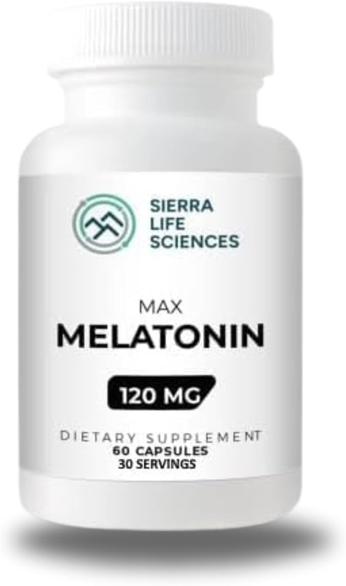Melatonin Max Bundle | 120mg Capsules &amp Bulk Powder | Natural Sleep Aid with Custom Dosing | 10000 Servings Powder + 60 Capsules | High-Dosage Supplement