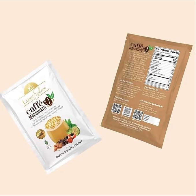 Luxe Slim Cafe Macchiato with Hydrolyzed Collagen &amp Glutathione 21g x 10 Sachets 0.74 Ounce (Pack of 8) New Packaging