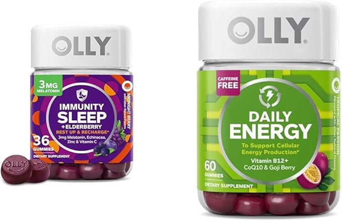 OLLY Sleep Immunity Melatonin Gummy 36 Count &amp Daily Energy Gummy 60 Count