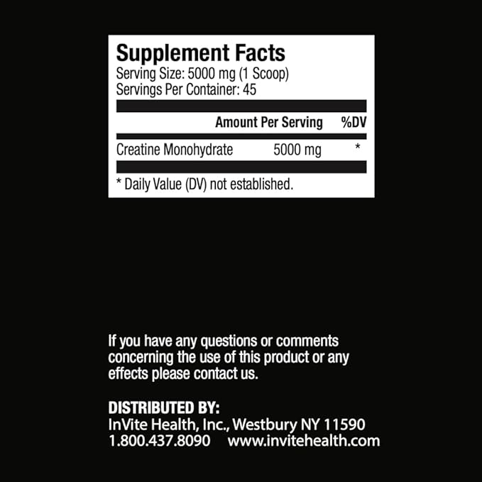 Invite Health Creatine Monohydrate Powder - Supports Healthy Muscle Function Exercise Performance and Energy Metabolism - Creatine Monohydrate 5000 mg - 45 Servings